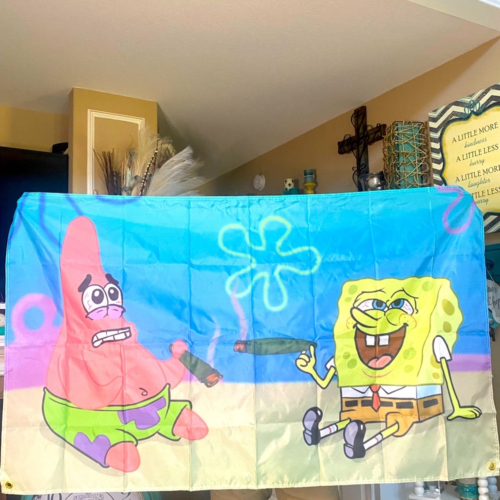 New 420 SpongeBob and Patrick wall flag banner